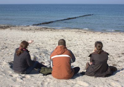 Jolanda, Joop and Paulien looking out over the Baltic