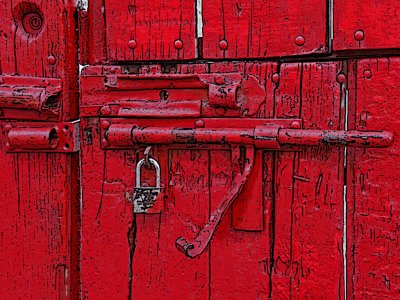 Red Door Open Latch Posterized