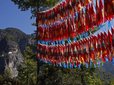 Tigers Nest Monastary and Flags
