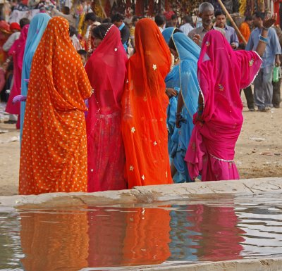 Women Saris Reflecting