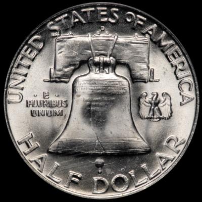 1959-d Franklin Half Dollar PCGS MS 64 FBL rev