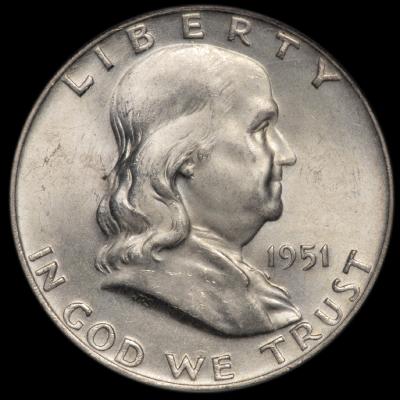 1951-d Franklin Half Dollar PCGS MS 64 FBL obv
