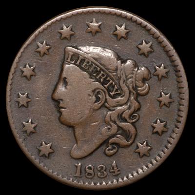 1834Sm. 8. Lg. Stars, Med. Let.N-2
