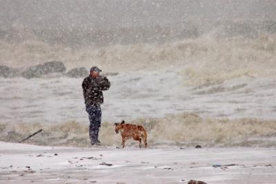 Man, Dog, Snow and Camera (Asbury Park)