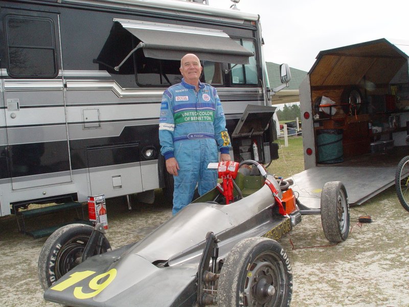 JIM BROOKSHIRE & HIS TOYS A FORMULA VEE & HIS BIRD JIM SAT ON THE POLE FOR ONE RACE LETS HEAR IT FOR THE GERIATRIC TEAM!!