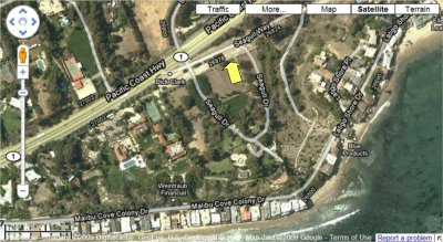 A GOOGLE MAPS VIEW OF WHERE I PARKED IN MALIBU SEE YELLOW ARROW