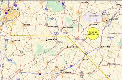 MAP SHOWING TOWN OF MAXTON NORTH CAROLINA LOCATION