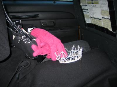 pink gloves and a crown