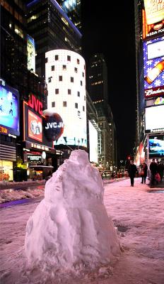 Times Square snow being...