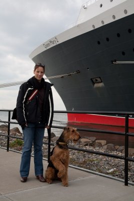 Posing in front of legendary QM2