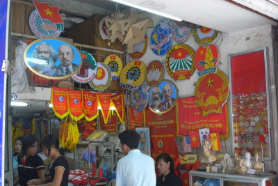 A flag and signage shop in Hanoi