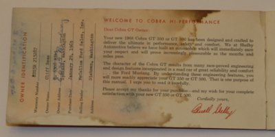 Original Owners Manual inside page