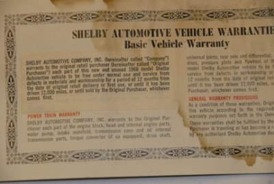 Original Owners Manual Warranty Page