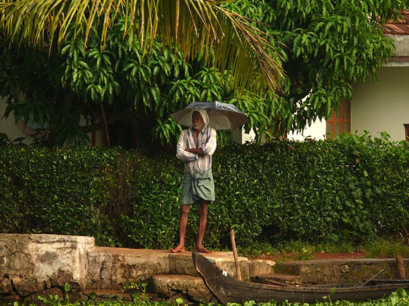 Portrait in the rain, Kerala Backwaters, India, 2008