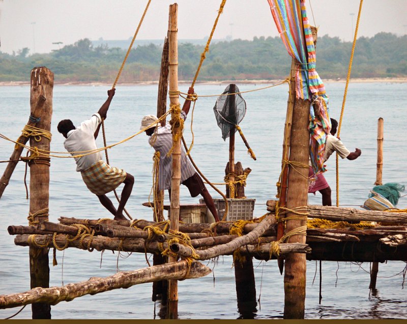Hauling in the nets, Cochin, India, 2008