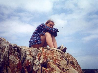 Menorca 2002Viola relaxing on the rocks