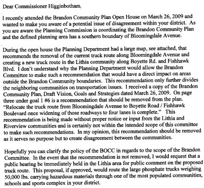 Letter to Commissioner Al Higginbotham