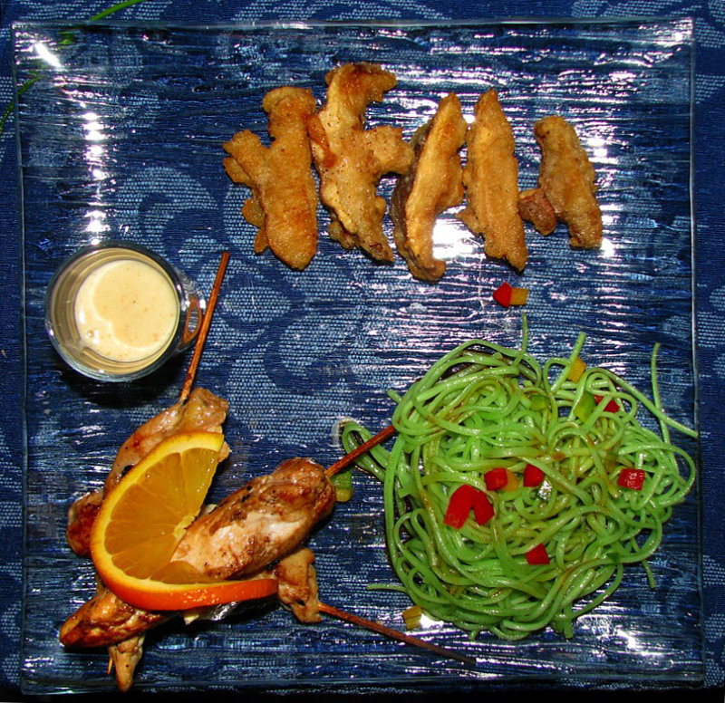 Brochettes de poulet et shitake en tempura