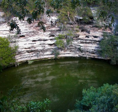 parois d'un cenote et son reflet