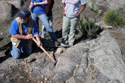 Dr. Gary R. Lowell explaning the Big Branch Gneiss