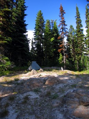 Rare open campsite, off trail above Coleman Weedpatch