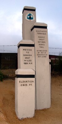 The freshly restored Southern PCT monument