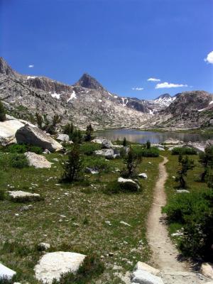 John Muir Trail in Evolution Basin, view south