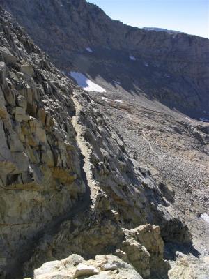 The switchbacks sculpted into the rock face on the south side of Forester Pass