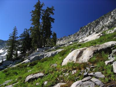 The climbers route up to the saddle to access Thompson peak and beyond on the Alps High Route