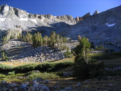 Hopkins Pass viewed from upper McGee Lake meadows