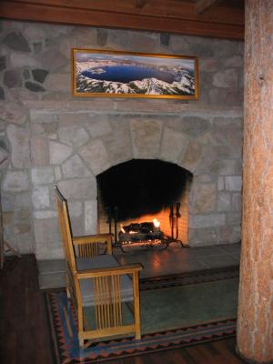 The  Crater Lake Lodge's lobby fireplace