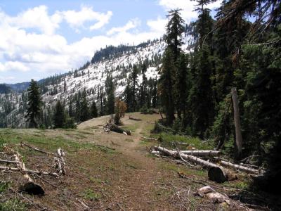PCT intersection on Shelly Lake saddle, view south