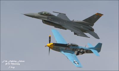 F-16 Fighting Falcon & P-51 Mustang fly -by