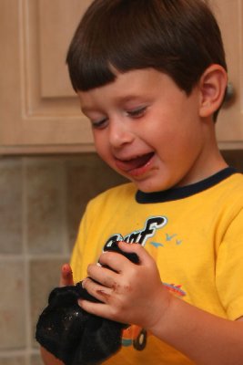 He pours the ingredients in
