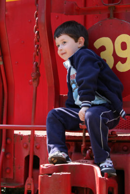 David playing on the train