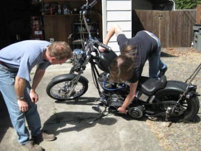 Scott and Jesse check out Jesse's home-built chopper