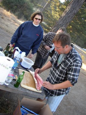 Bill prepares the evening's main course