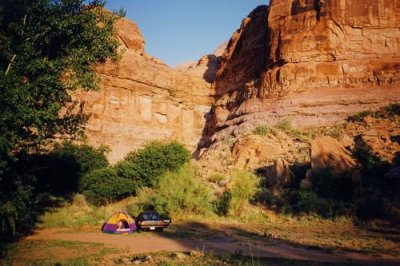 Camping by a cliff near Moab