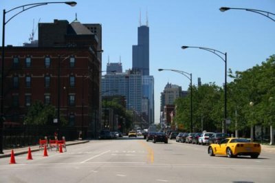 Sears Tower and corvette
