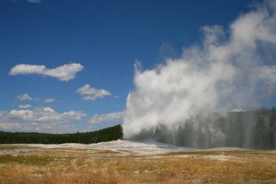 Old Faithful erupting at Yellowstone