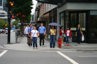 People crossing street in Vancouver