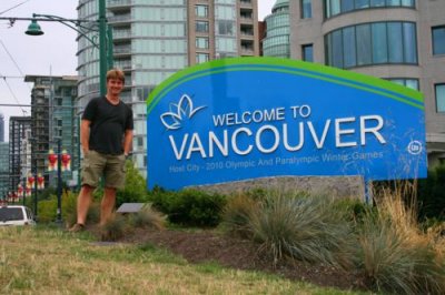 Paul next to Olympics sign, Vancouver