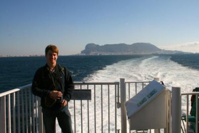 Paul on ferry near Gibraltar