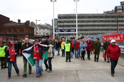 Supporters approaching Stadium, Cardiff