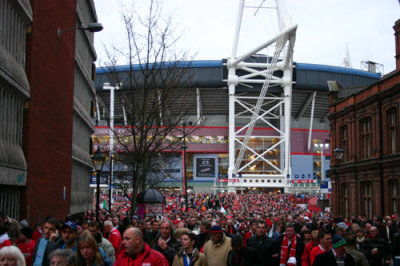Fans leaving Millennium Stadium, Cardiff