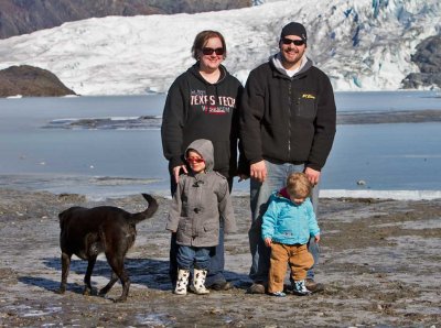 Meridith, Andy, David and Lydia with Soama at the Mendenhall Glacier