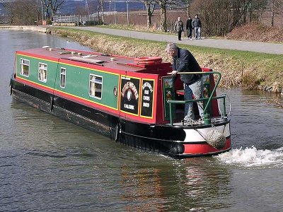 Narrow boat in the canal near Falkirk Wheel