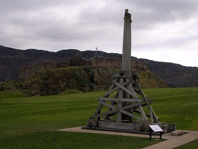 Trebuchet. It is a giant catapult used for defence.