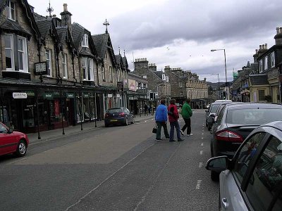 Downtown Pitlochry, Scotland. Notice the roof lines. The chimneys were like this everywhere.