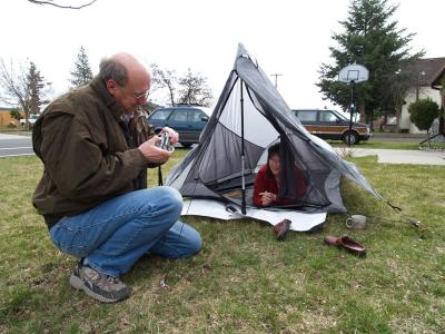 Aaron's Mom and Dad checking out the tent